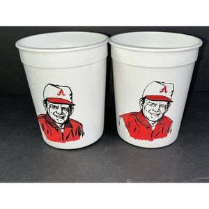 2 Bear Bryant Alabama Roll Tide Vintage Plastic Football Party Drink Cups Unused